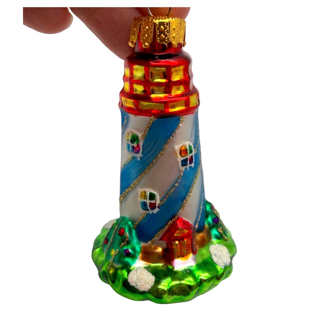 Lighthouse Glass Christmas tree Ornament Nautical Coastal seaside beach